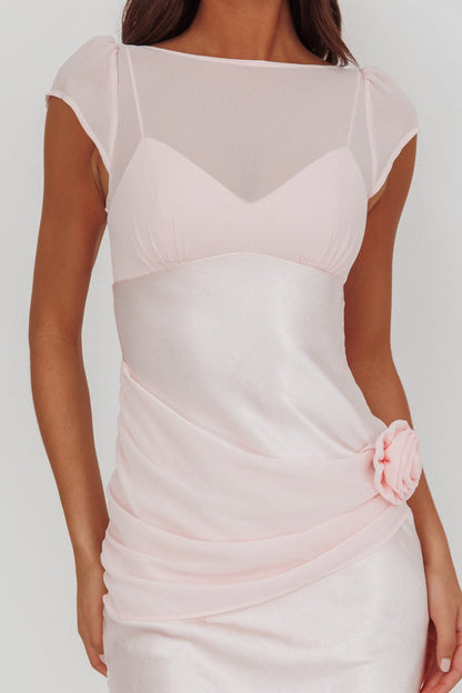 Abito lungo con maniche a cappuccio e rosetta Enchanted Dusk rosa