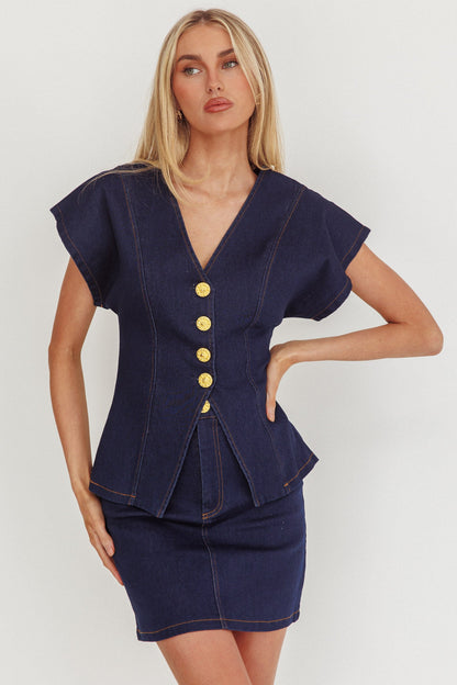 Gonna corta in denim con bottoni dorati