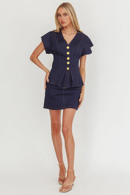 Maglia a maniche corte con bottoni in denim