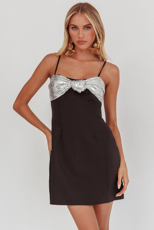 Mini abito con paillettes intrecciate Sweet Caroline nero/argento