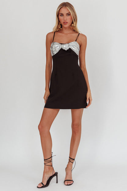 Mini abito con paillettes intrecciate Sweet Caroline nero/argento