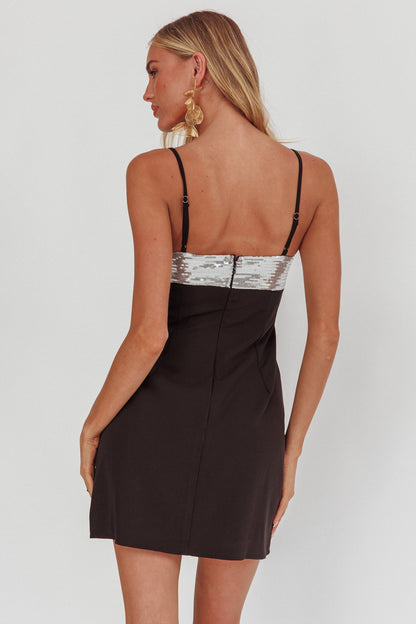 Mini abito con paillettes intrecciate Sweet Caroline nero/argento