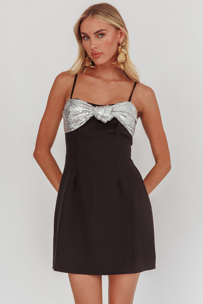 Mini abito con paillettes intrecciate Sweet Caroline nero/argento