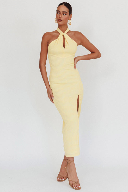 Abito midi Oracle con scollo all'americana e limone