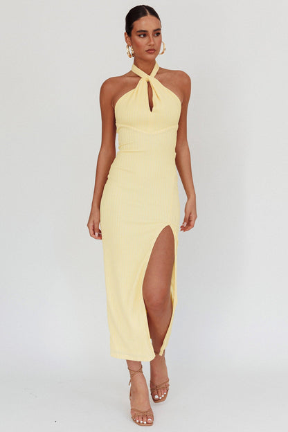 Abito midi Oracle con scollo all'americana e limone