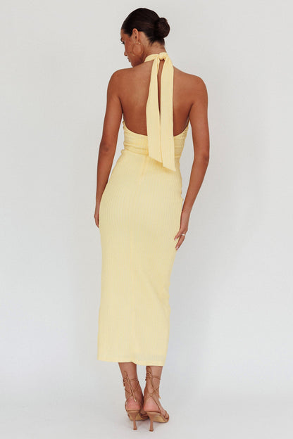 Abito midi Oracle con scollo all'americana e limone