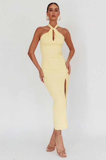 Abito midi Oracle con scollo all'americana e limone
