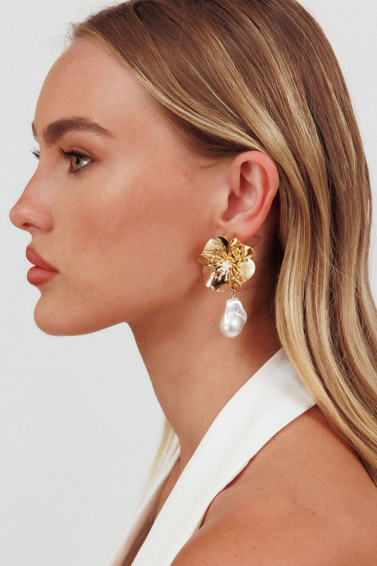 Orecchini Loren Flower Pearl Droplet in oro