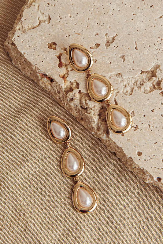 Orecchini Marion Triple Droplet in oro e perle