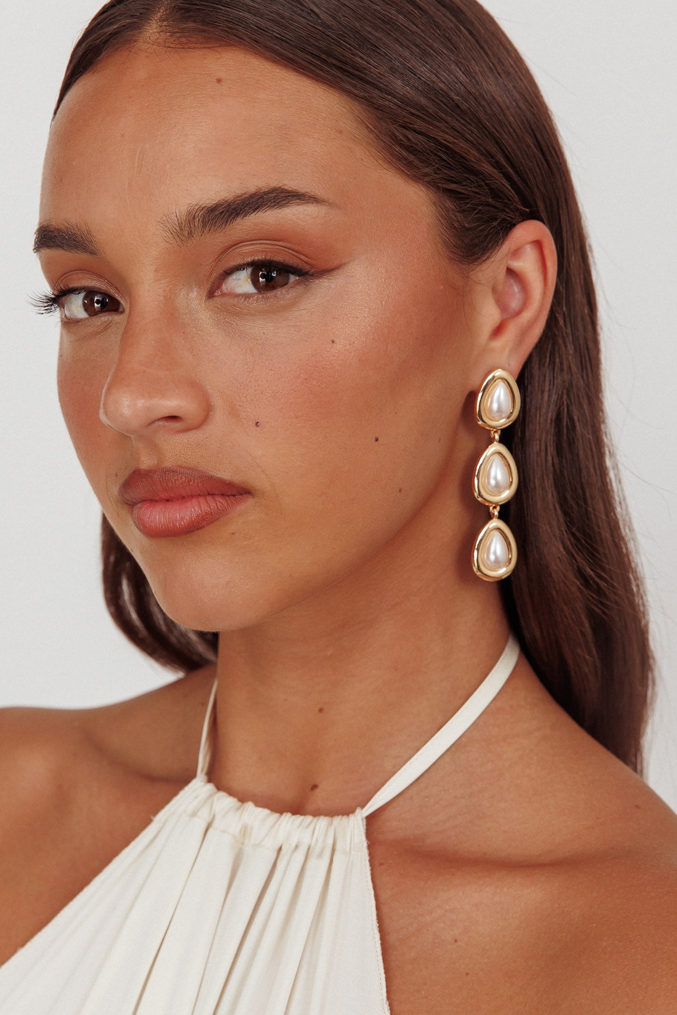 Orecchini Marion Triple Droplet in oro e perle