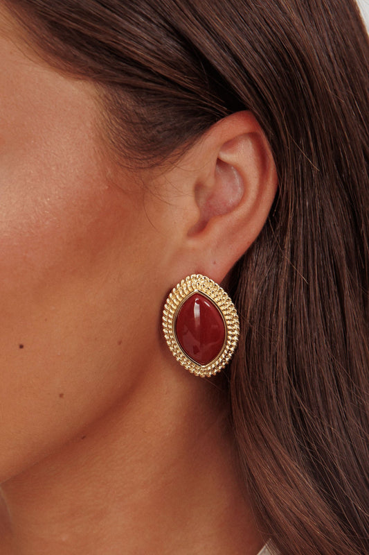 Orecchini Coco Marquise Cabochon Oro Borgogna
