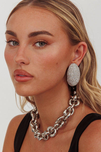 Orecchini Candice Oval Cabochon in argento con diamanti