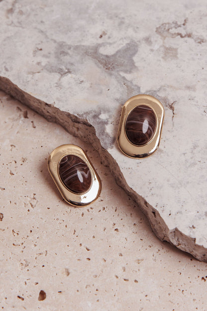 Orecchini Tammy Squoval Cabochon Oro/Cioccolato