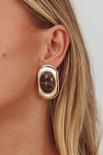 Orecchini Tammy Squoval Cabochon Oro/Cioccolato