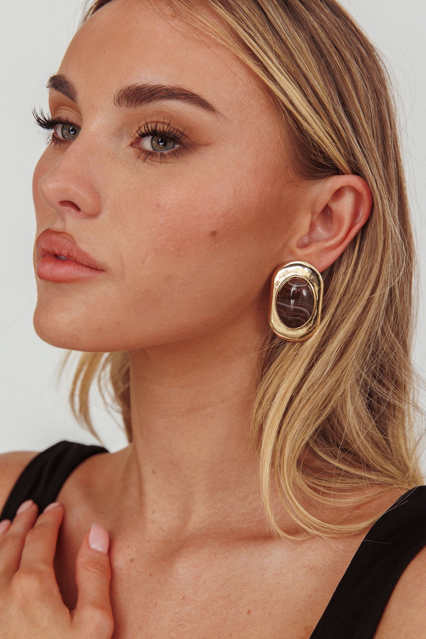 Orecchini Tammy Squoval Cabochon Oro/Cioccolato
