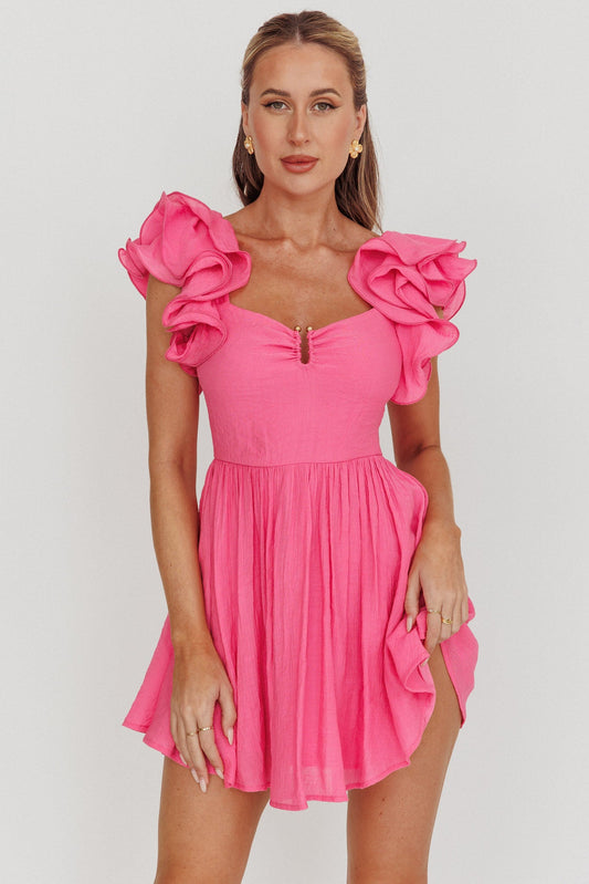 Sunday Dreams Mini abito rosa con spalline a balze