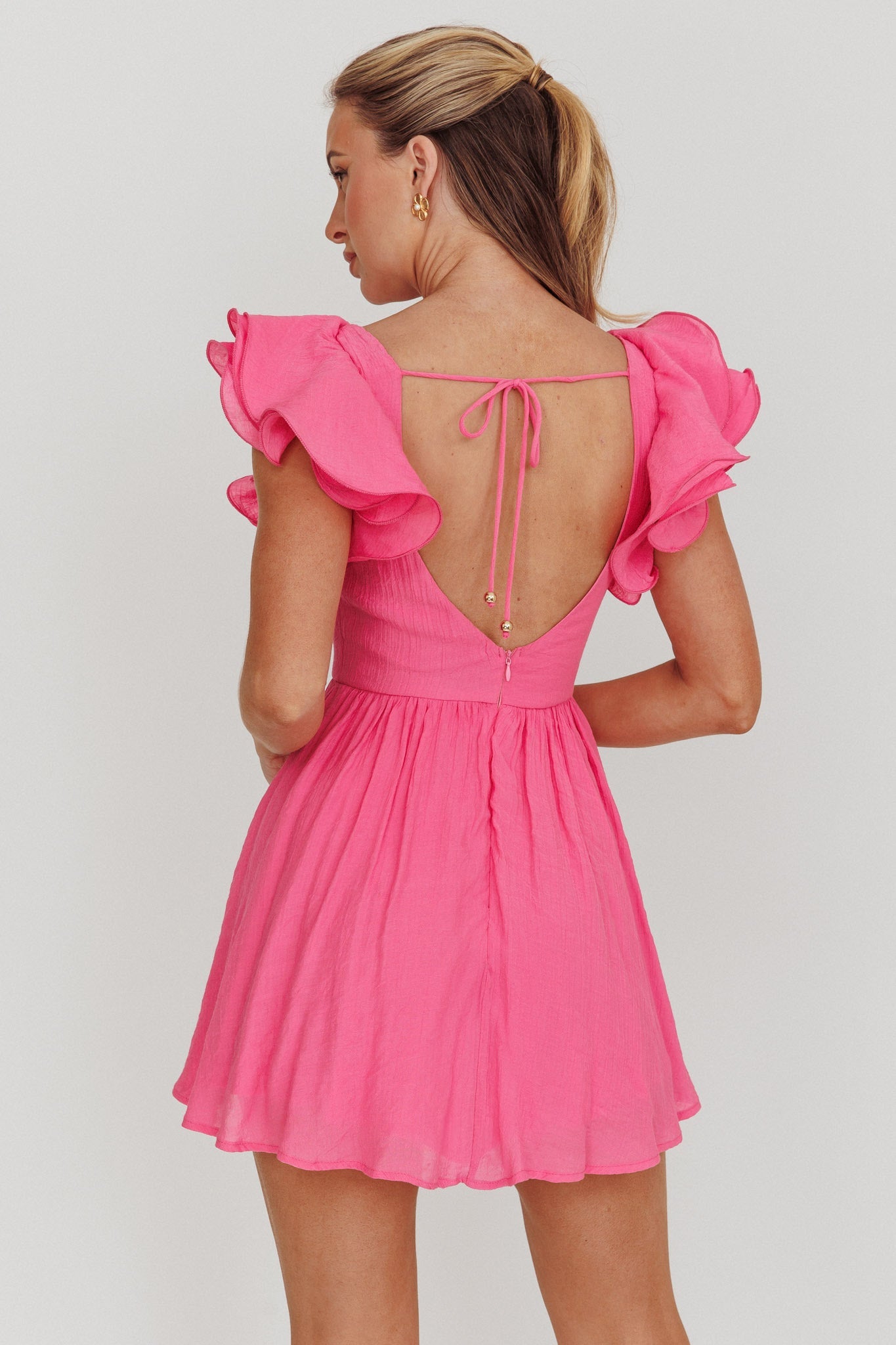 Sunday Dreams Mini abito rosa con spalline a balze