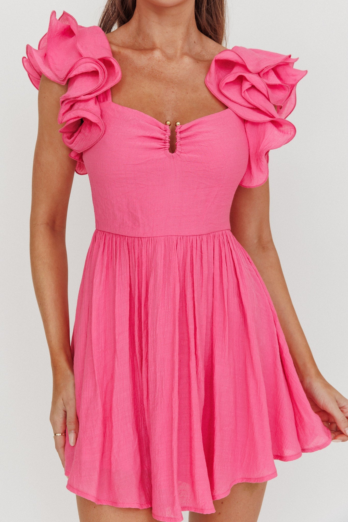 Sunday Dreams Mini abito rosa con spalline a balze
