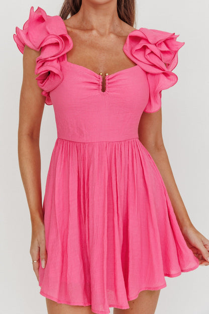 Sunday Dreams Mini abito rosa con spalline a balze