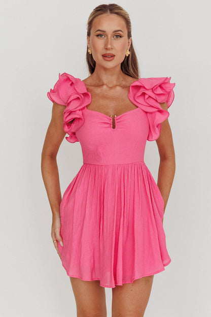 Sunday Dreams Mini abito rosa con spalline a balze