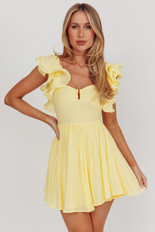 Sunday Dreams Mini abito giallo con spalline a balze