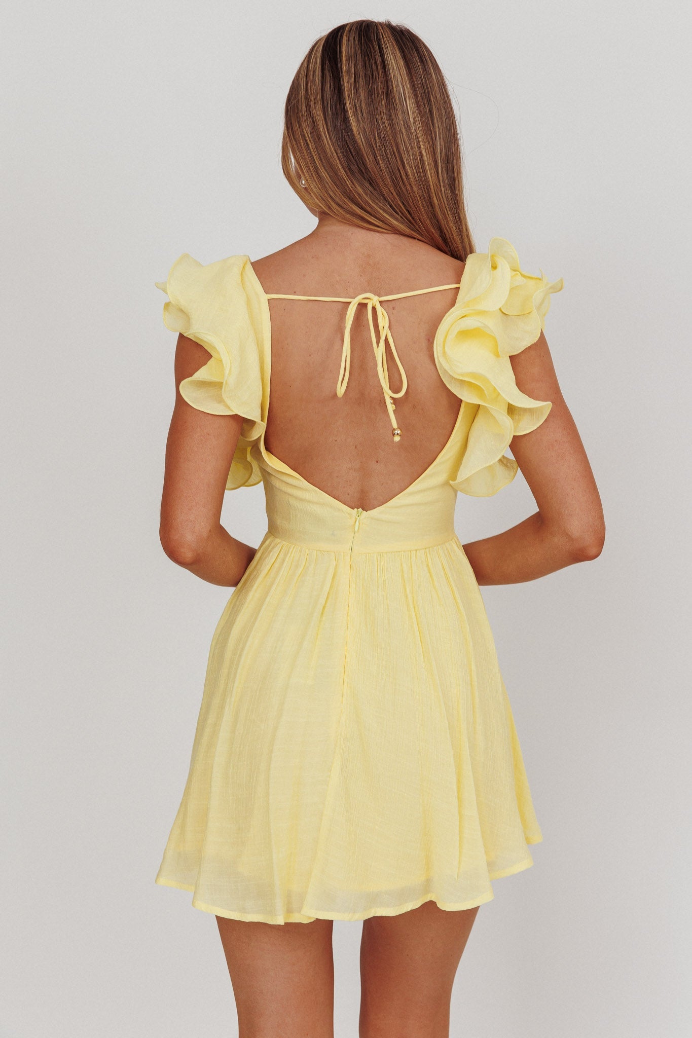 Sunday Dreams Mini abito giallo con spalline a balze