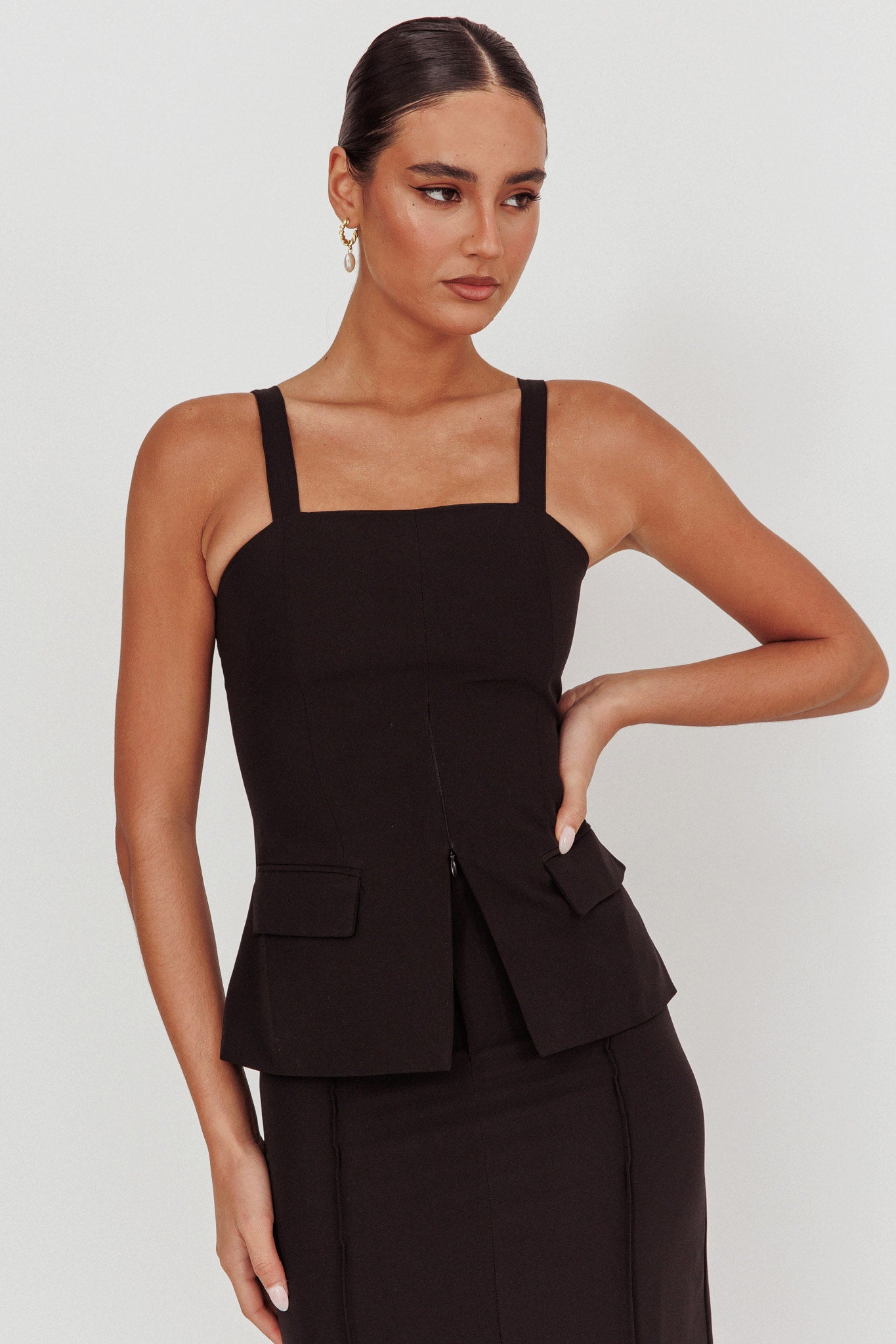 Top senza maniche con cerniera frontale Like I Do, nero