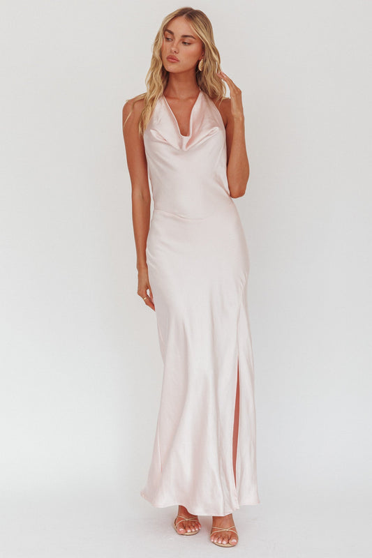 Abito lungo con scollo all'americana e allacciatura Element rosa