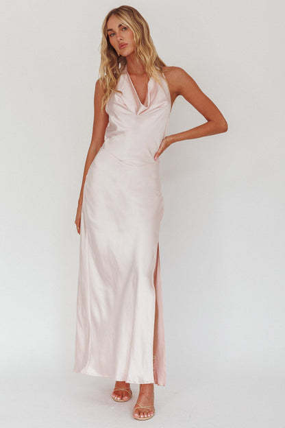 Abito lungo con scollo all'americana e allacciatura Element rosa