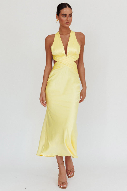 Abito lungo con scollo a V incrociato On And On, colore limone