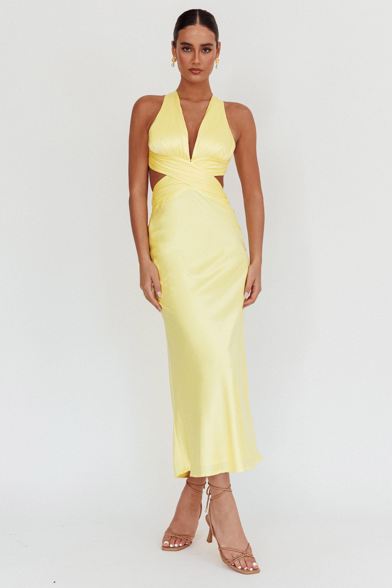 Abito lungo con scollo a V incrociato On And On, colore limone