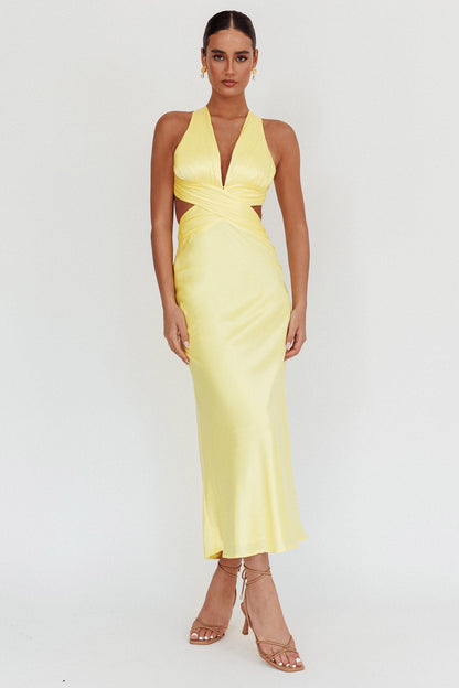 Abito lungo con scollo a V incrociato On And On, colore limone