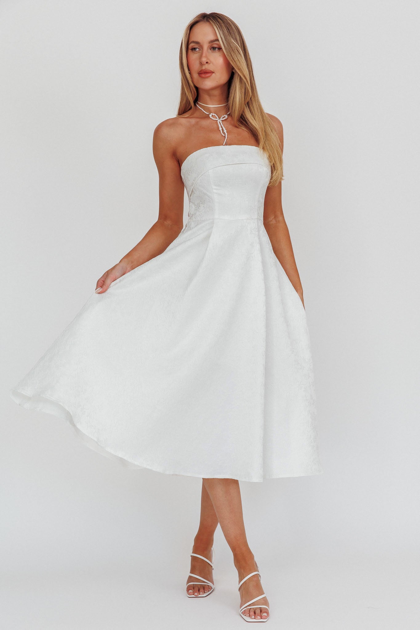 Abito midi a trapezio senza spalline Worship bianco