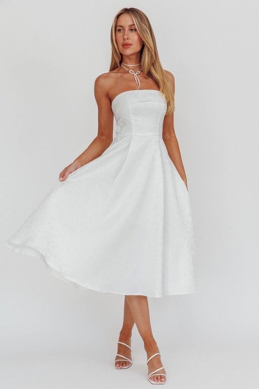 Abito midi a trapezio senza spalline Worship bianco