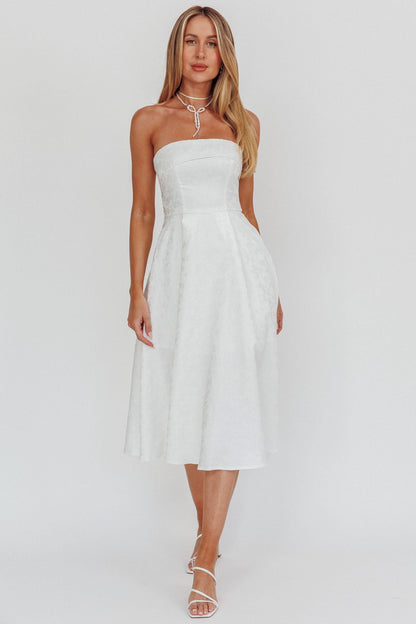 Abito midi a trapezio senza spalline Worship bianco