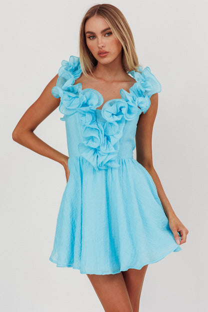 Mini abito con scollo a balze Nivaya Oceano