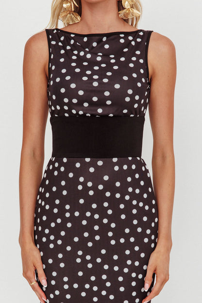 Abito lungo con scollo a V Elza nero a pois