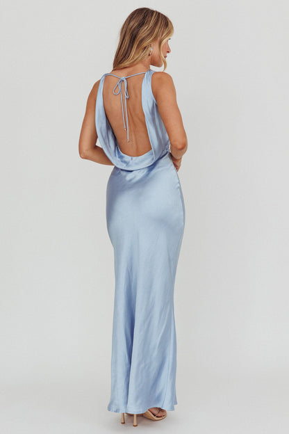 Abito lungo con scollo a cappuccio Moon Glow blu