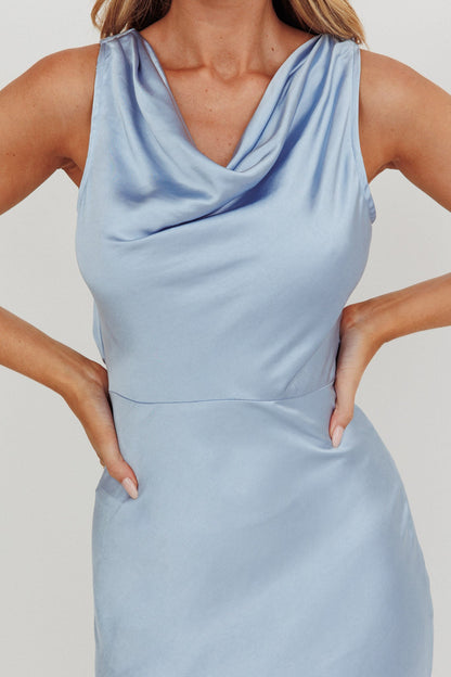 Abito lungo con scollo a cappuccio Moon Glow blu