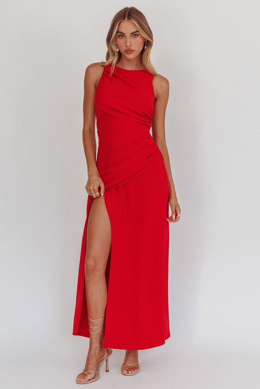 Abito lungo rosso con lacci sulla schiena Firelights