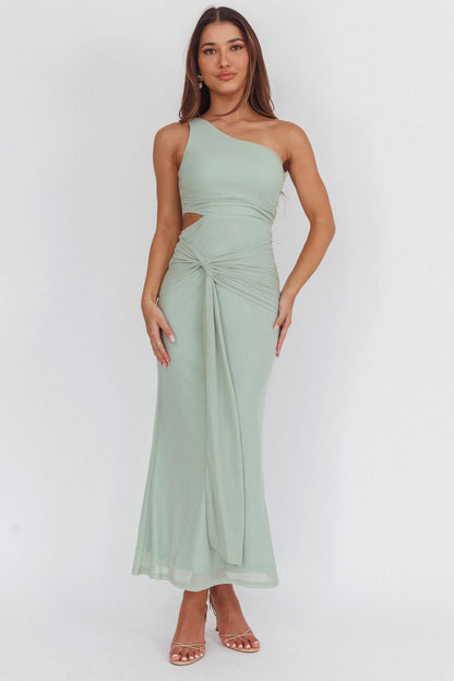 Abito lungo monospalla con cut-out Luli color salvia