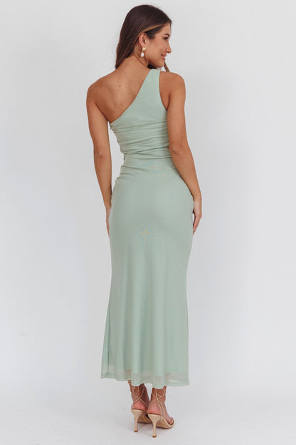 Abito lungo monospalla con cut-out Luli color salvia