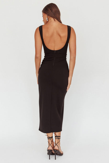 Abito midi con spacchi e cut-out Emille nero
