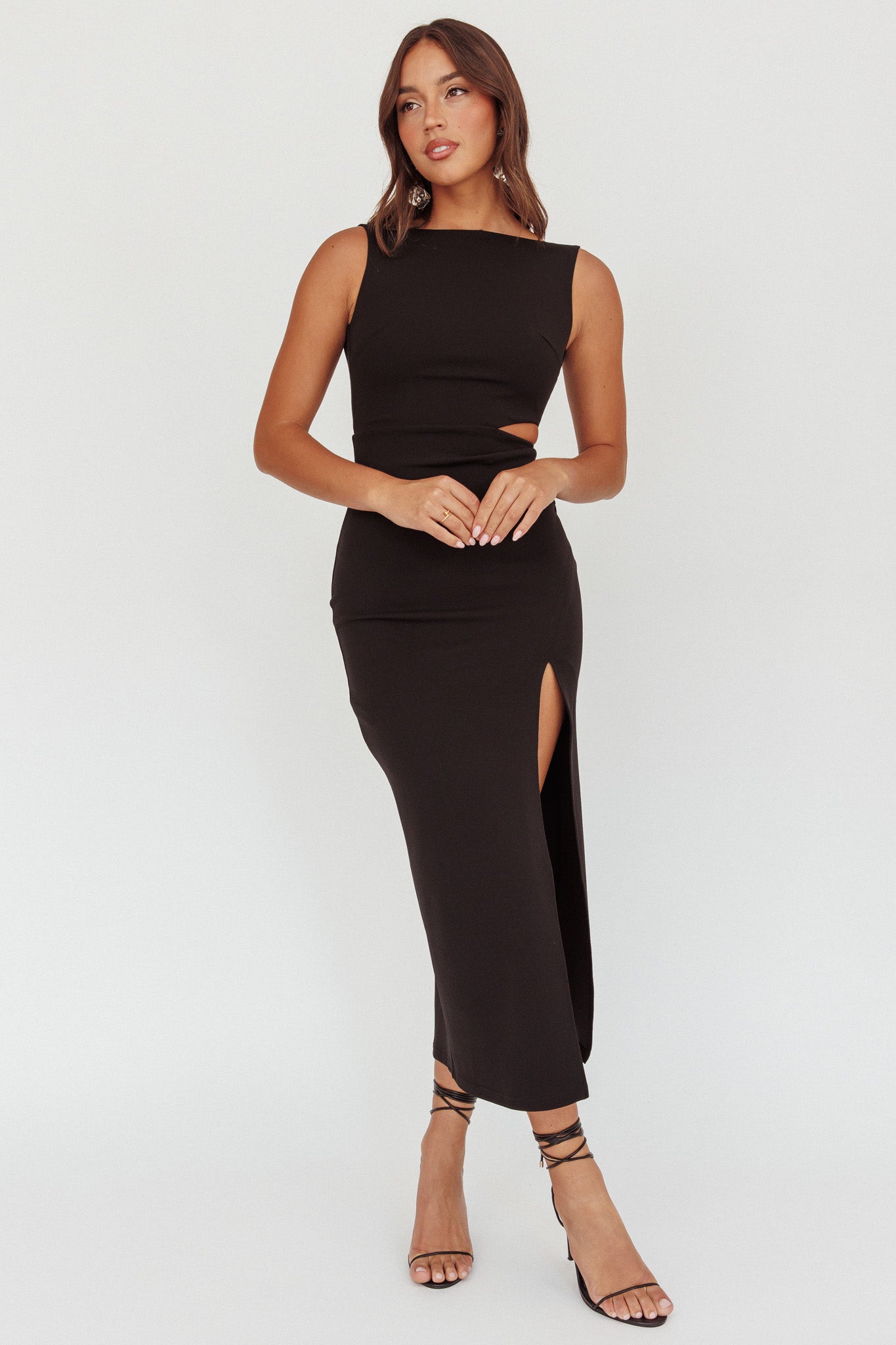Abito midi con spacchi e cut-out Emille nero