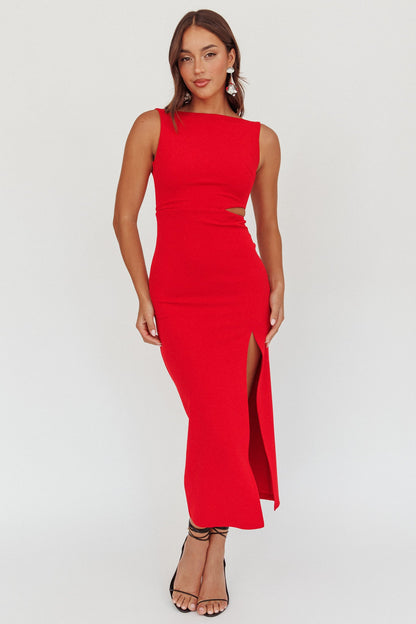 Abito midi Emille con spacchi e cut-out rosso