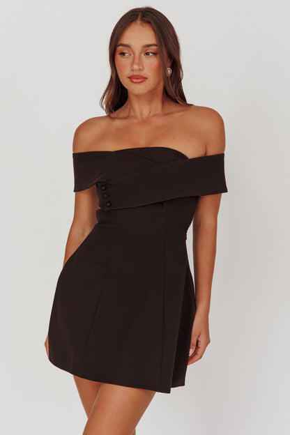 Mini abito incrociato con spalle scoperte Midnight Moment nero