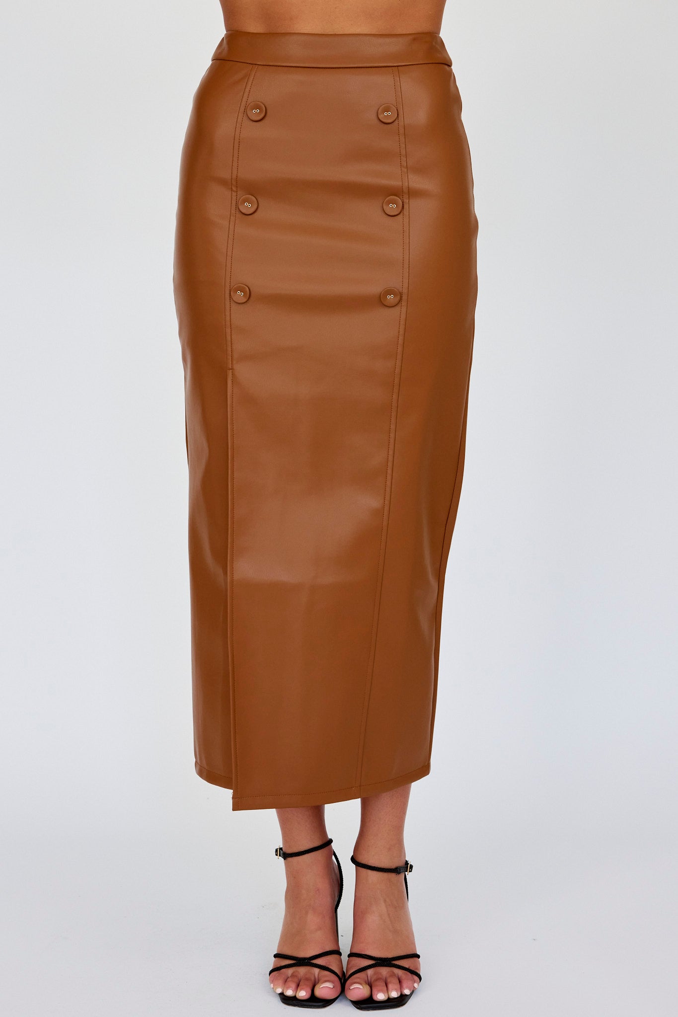 Gonna midi in similpelle Kane marrone