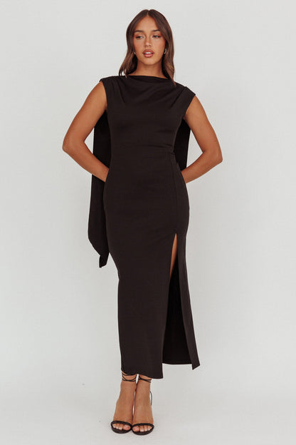 Looks Of Love Abito lungo con fascia sulle spalle nero