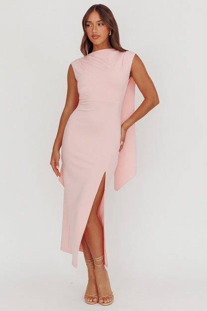 Looks Of Love Abito lungo con fascia sulle spalle rosa