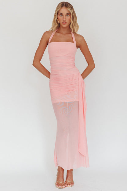 Abito lungo con scollo all'americana e fascia laterale Rebekkah rosa